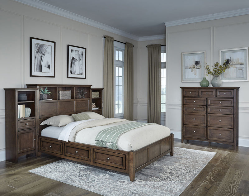McKenzie - Queen Classic Bookcase Storage Bed - Java