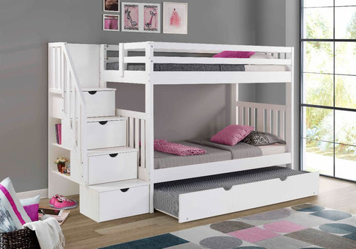 Nan Cambridge White Solid Pine Twin Over Twin Staircase Bunk Bed by Innovations