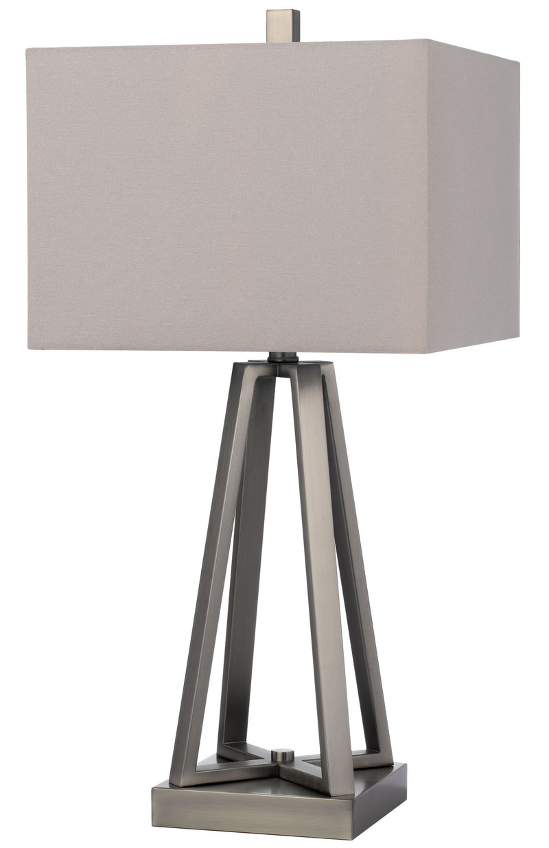 Kroes - Metal Table Lamp - Brushed Steel With Rectangular Fabric Shade