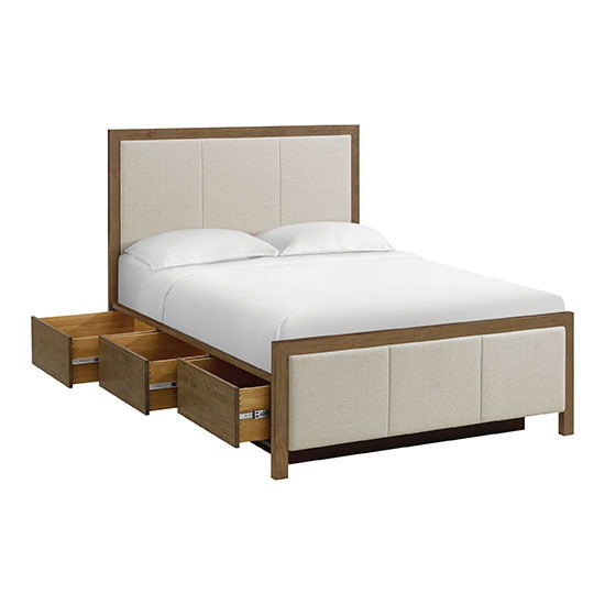 Bailey - Queen Upholstered Panel Storage Bed - Nutmeg / Beige