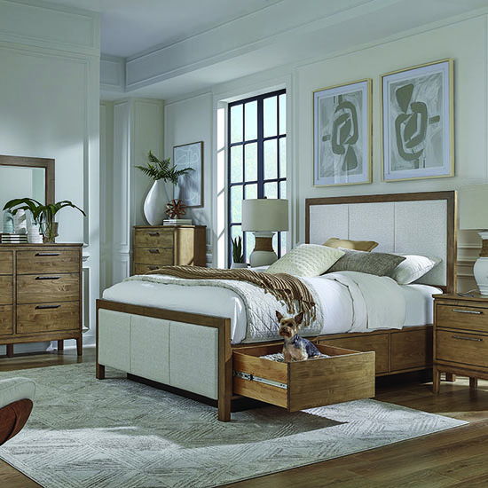 Bailey - Queen Upholstered Panel Storage Bed - Nutmeg / Beige