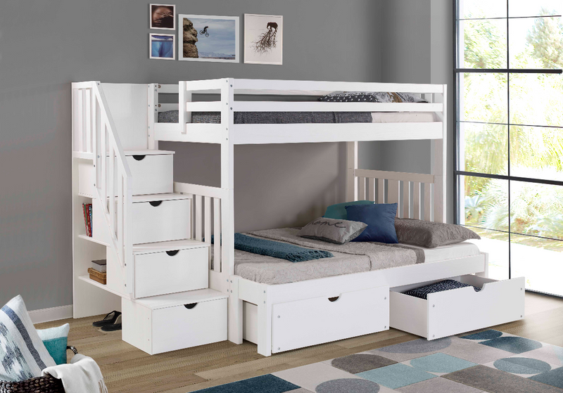 Nan Cambridge White Solid Wood Twin Over Full Staircase Bunk Bed by Innovations