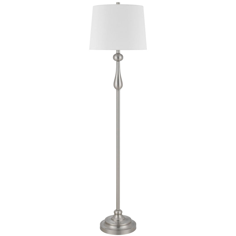 Collins - Metal Floor Lamp With Hardback Fabric - Brushed Steel / White