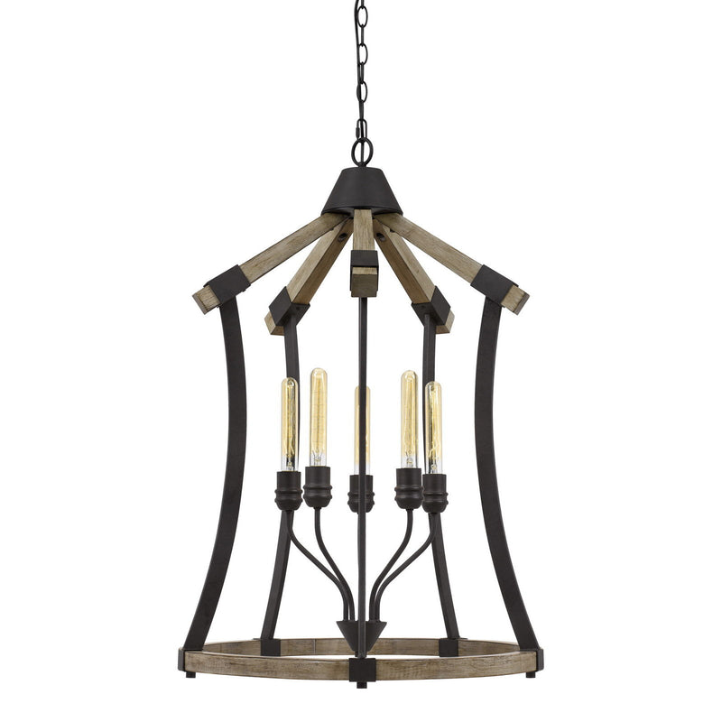 Dali - 35" Height Pine Wood and Metal Fixture - Iron & Light Oak