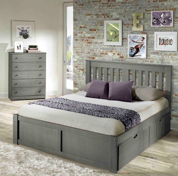 Nan Solid Pine York Queen Platform Bed In Gray Finish by Innovations