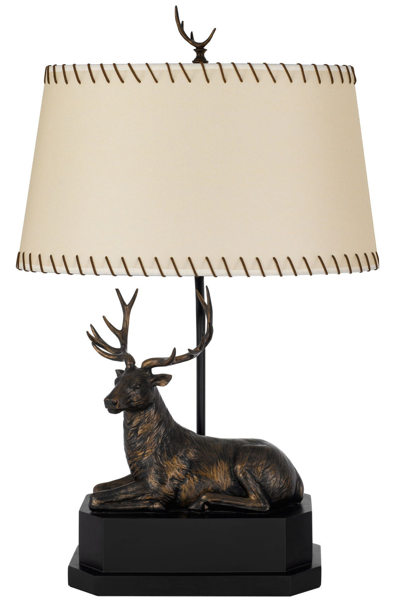 Deer - Resin Table Lamp - Antique Bronze With Stitched Shade