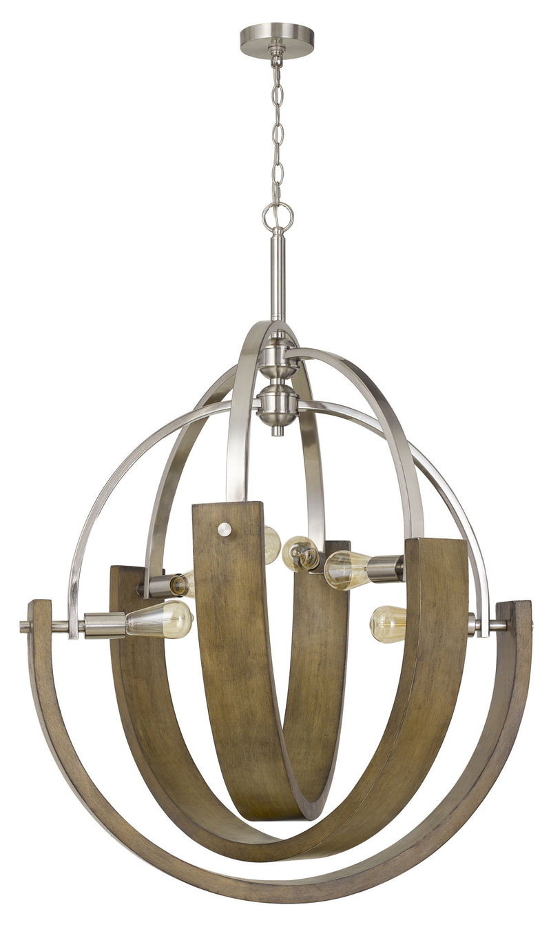 Rauma - 46.5" Height Chandelier - Wood & Brushed Steel