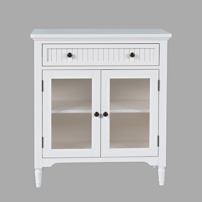 Jofran Westport Glass Accent Cabinet with Beadboard Drawers