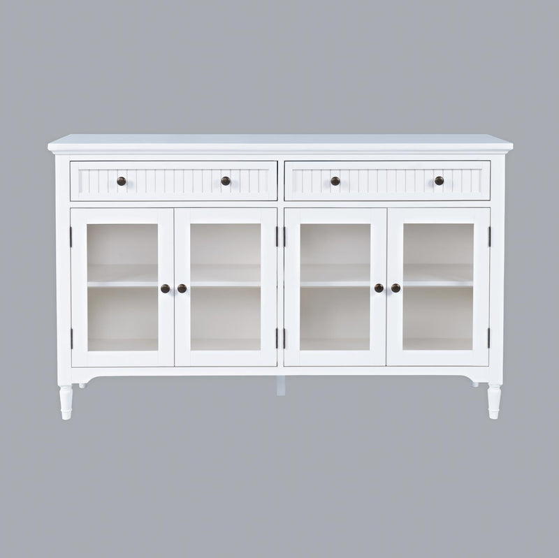 Jofran Westport Glass Accent Cabinet with Beadboard Drawers