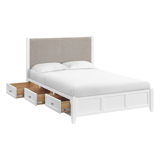 McKenzie - Queen Upholstered Panel Storage Bed - Snowbound