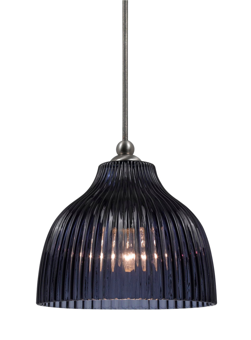 4.7" Height Glass and Metal Pendant With Brushed Steel Cord - Blue Violet