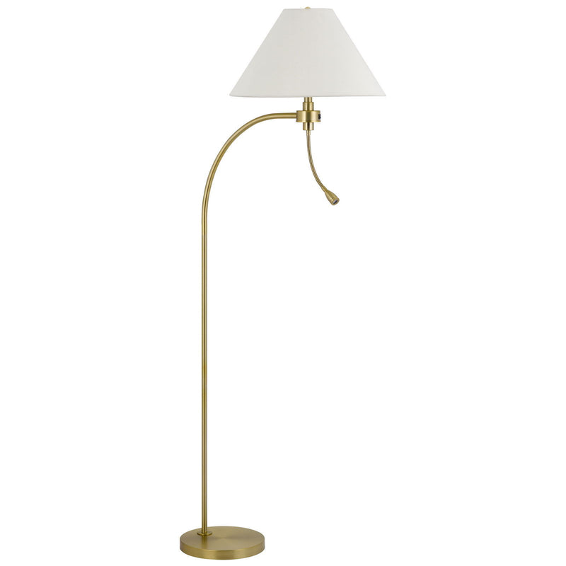 Ashland - 100W 3 Way Mini Arc Metal Floor Lamp With Gooseneck 2W LED Reading Light - Antique Brass