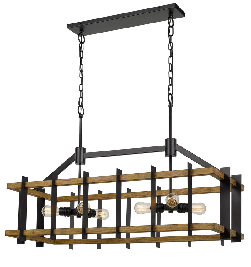 Bruck - 26.75" Height Pine Wood and Metal Fixture - Iron & Light Oak