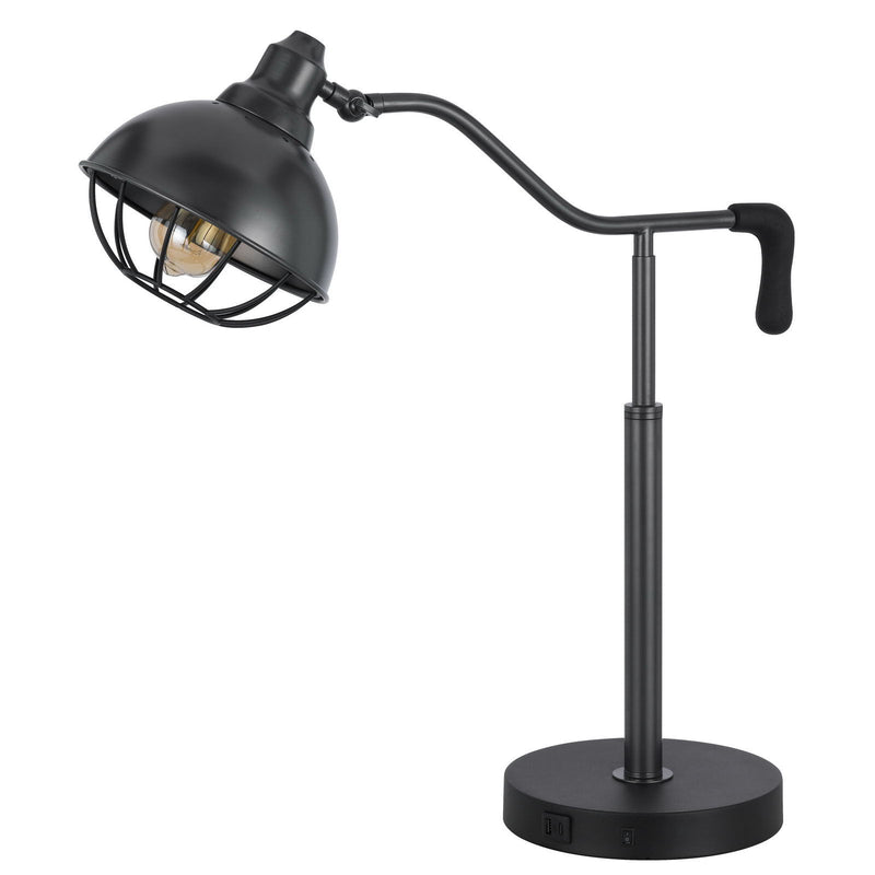 Taloga - 60W Metal Desk Lamp With Adjustable Caged Shade And 1 USB And 1 USB C Charging Outlets, (Bulb Not Included) - Black Iron