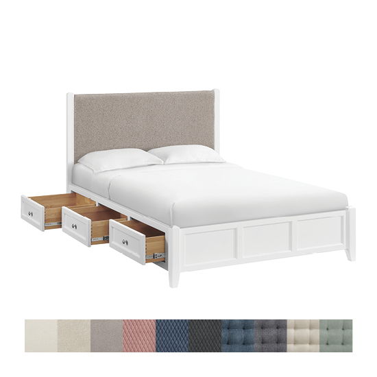McKenzie - Queen Upholstered Panel Storage Bed - Snowbound
