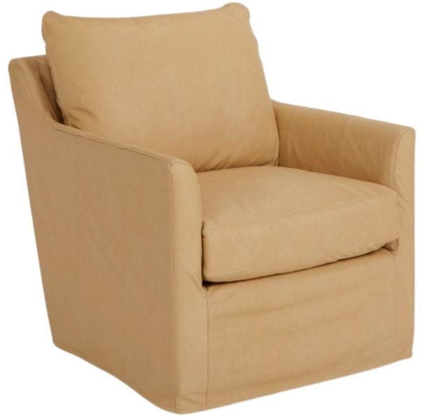 Arm Chairs Four Seasons Scout Leather Extra Large Slipcovered Swivel Glider Armchair – angled view