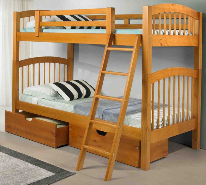 Nan Phoenix Solid Pine Twin Over Twin Bunk Bed Pecan Finish by Innovations
