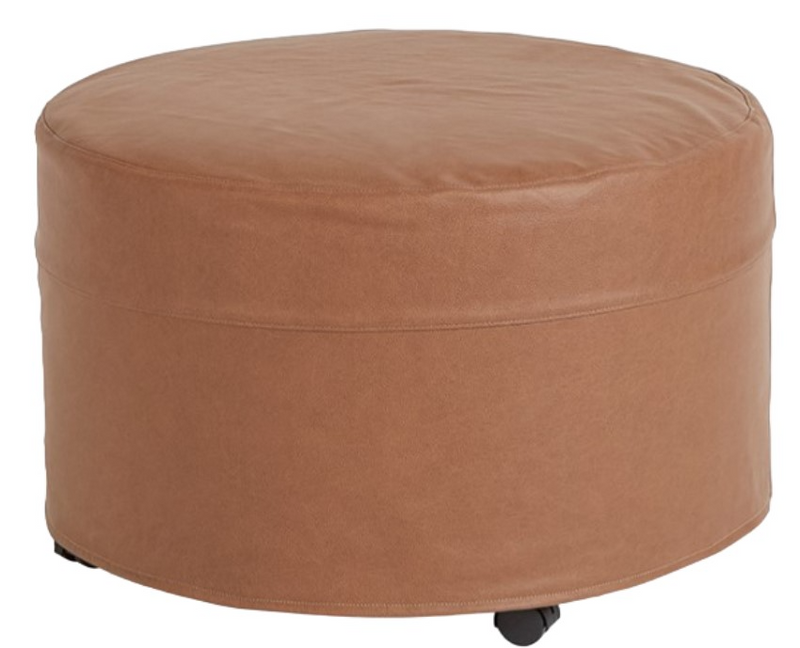 Upholstered Ottomans Four Seasons Customizable Leather Round Slipcovered Ottoman For Living Rooms