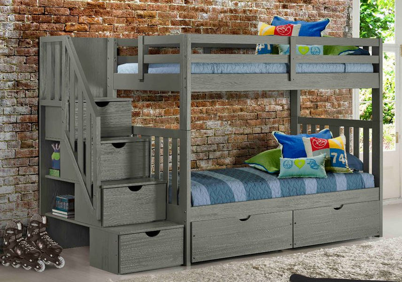 Nan Innovations Cambridge Twin Over Twin Solid Wood Staircase Bunk Bed