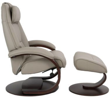 Fjords Admiral C Small Leather Swivel Recliner with Ottoman in Cement