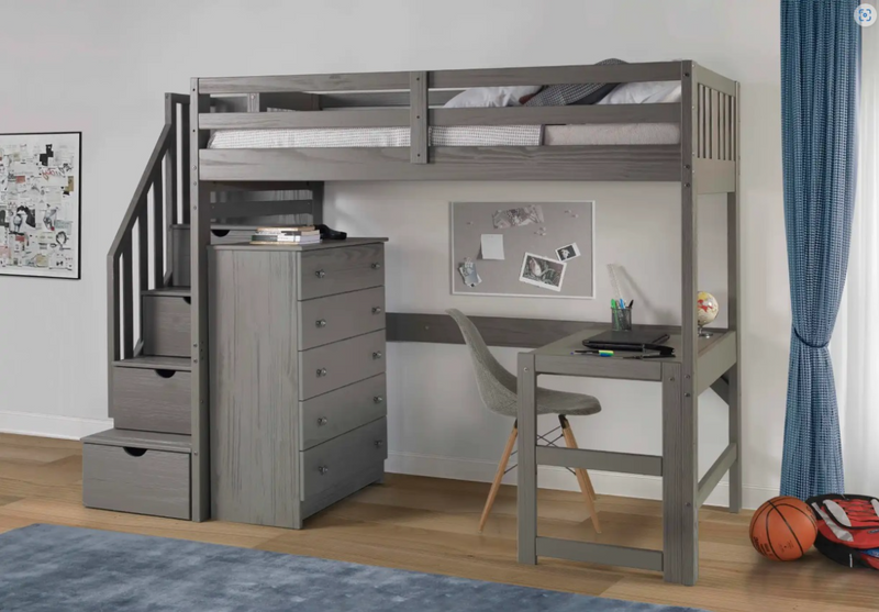 Nan Innovations Solid Pine Twin Staircase Loft Bed With Desk