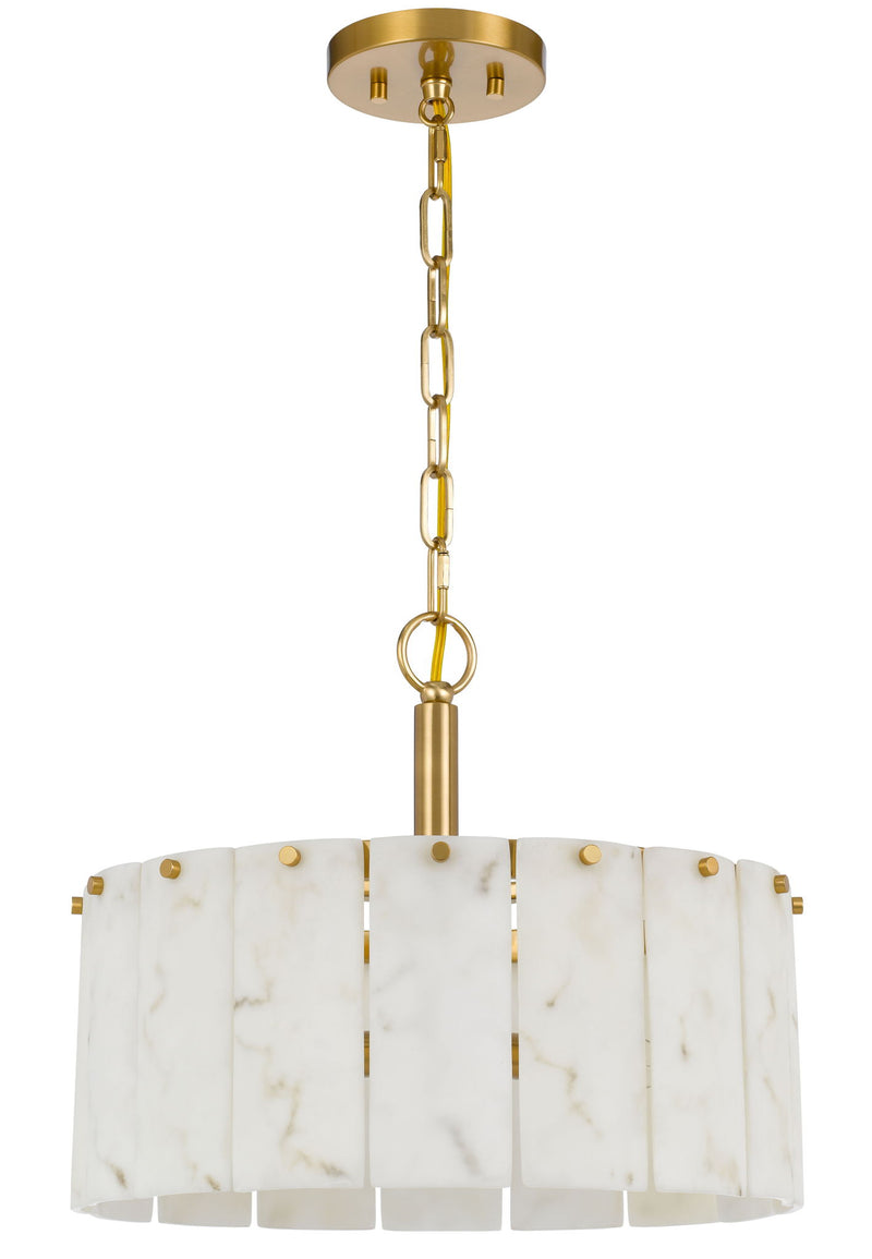 Torrigiani - 3-Light Metal Chandelier - Antique Brass With Faux Alabaster Panels