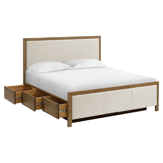 Bailey - King Upholsered Panel Storage Bed - Nutmeg / Beige