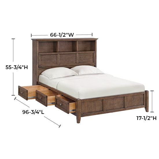 McKenzie - Queen Classic Bookcase Storage Bed - Java