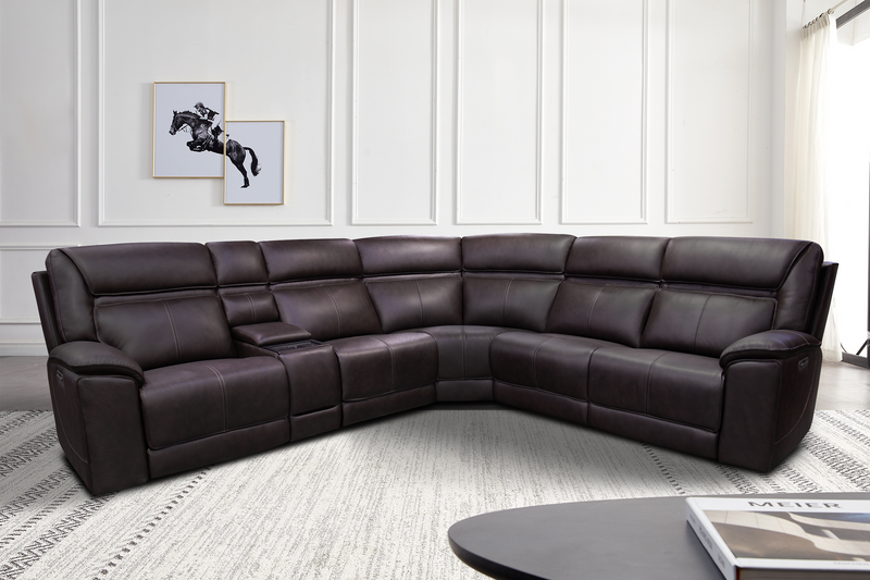 6-Piece Power Reclining Leather Sectional Sofa with Zero Gravity Recliners, Heat & Massage