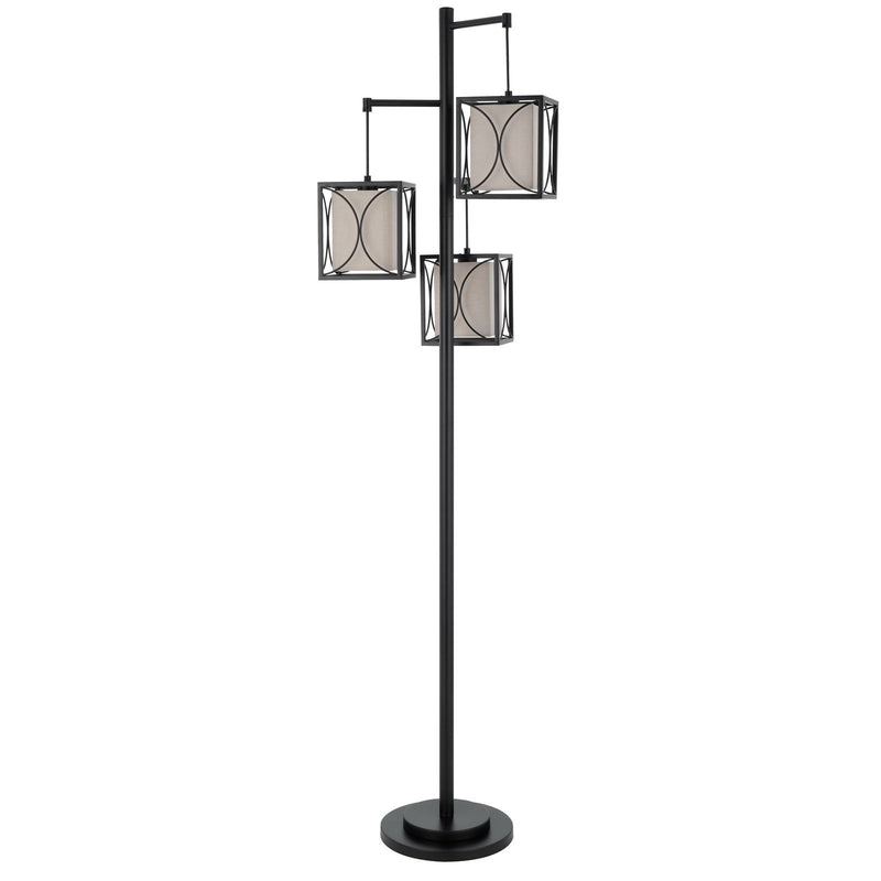 Lantern - 60W X 3 Metal Floor Lamp With Metal Framed Fabric Shades - Black Iron / Gray