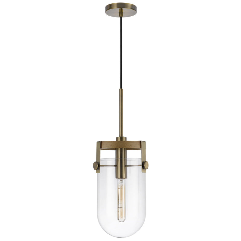 Stovall - 1 Light 21" Height Metal Pendant - Antique Brass / Oak