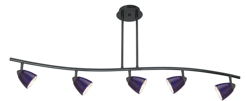 7.25-19.25" Height Adjustable Metal Serpentine Five Light Ceiling Fixture - Blue With Spots & Dark Bronze
