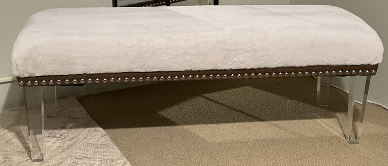 Nan Jofran Brianna Snow White Faux Fur Bench With Nailhead Trim by Jofran Inc.