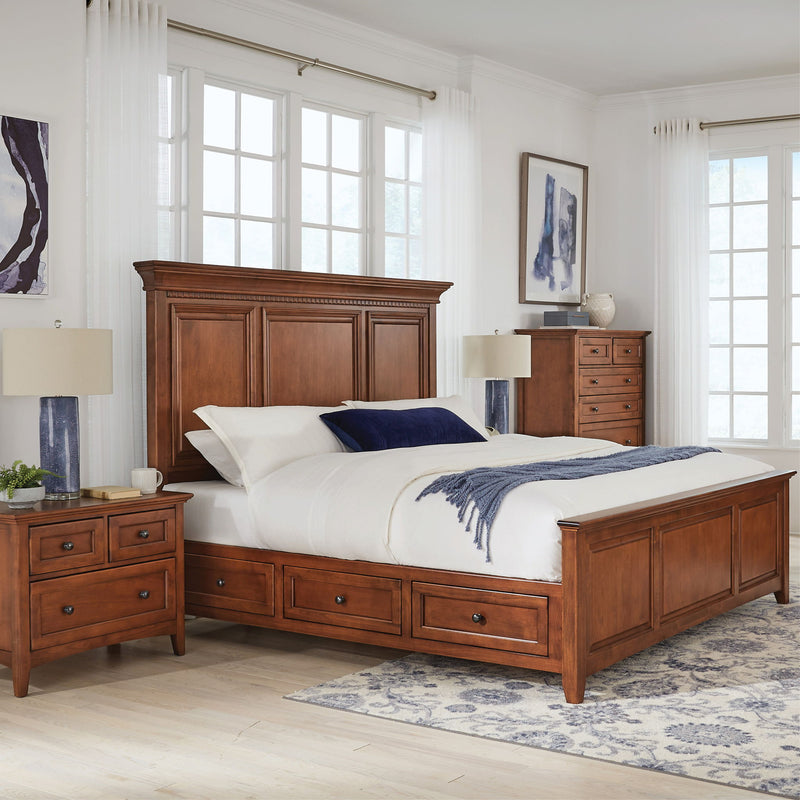 McKenzie - Queen Grand Storage Bed - Glazed Antique Cherry
