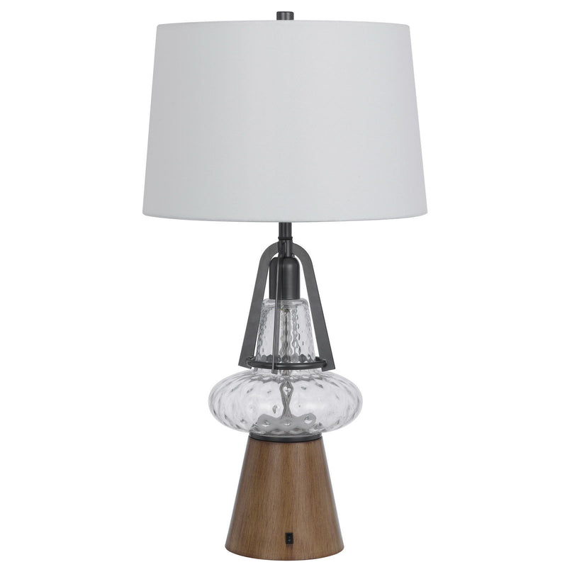 Marietta - 100W LED Metal / Glass Table Lamp With 2W LED Night Light - Oak / Iron Gray