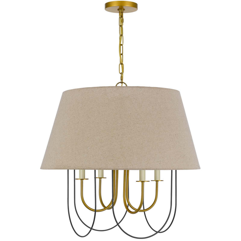 Eupora - 60W X 4 Metal Chandelier With Burlap Shade - Antique Brass / Black