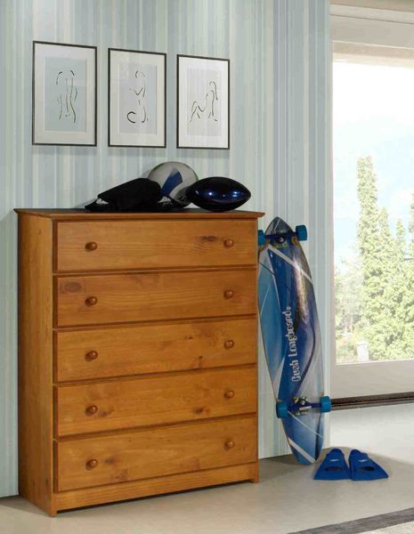 Nan Innovations Tuscon Solid Pine Wood 5 Drawer Chest Pecan Finish