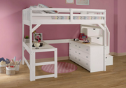 Nan Innovations White Full Size Solid Wood Staircase Loft Bed With Desk