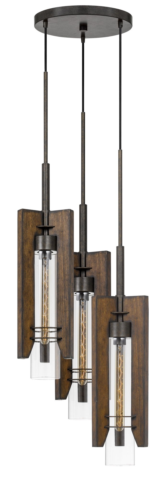 Almeria - 38" Height Wood and Metal Pendants - Wood Color
