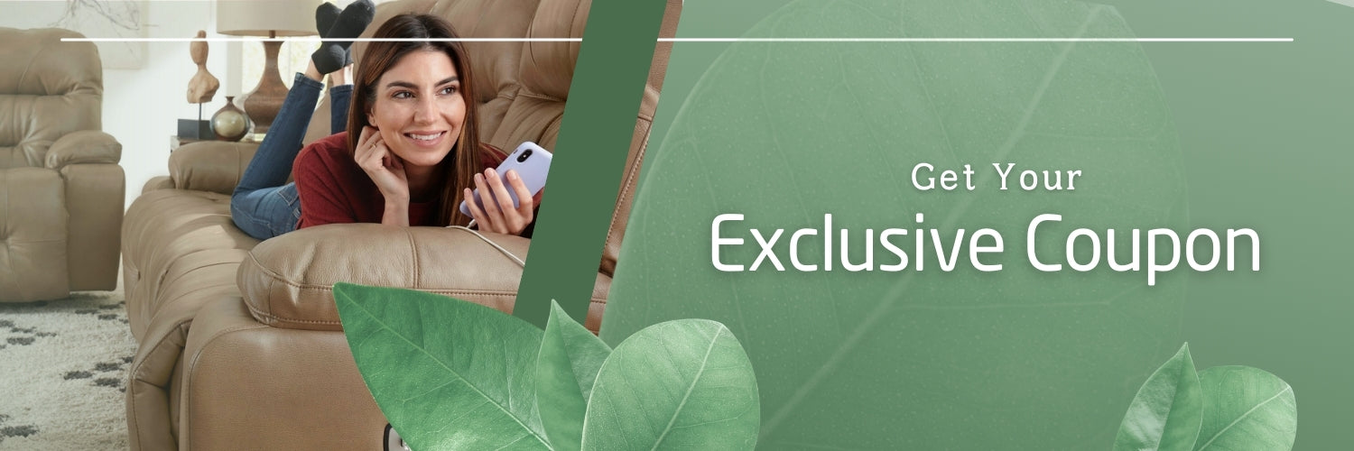 exclusive coupon banner of woman sitting on sofa