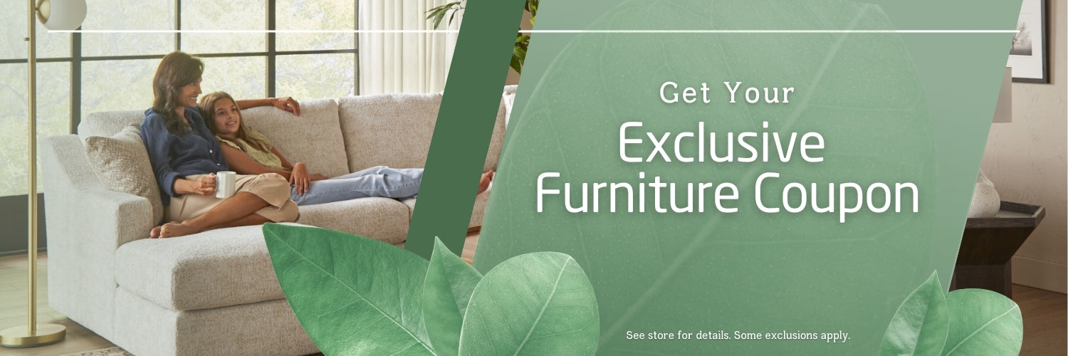 exclusive coupon banner of woman sitting on sofa