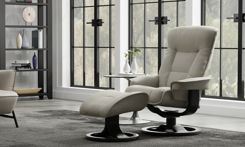 Fjords Bergen Large Nordic Leather Swivel Recliner with Footstool