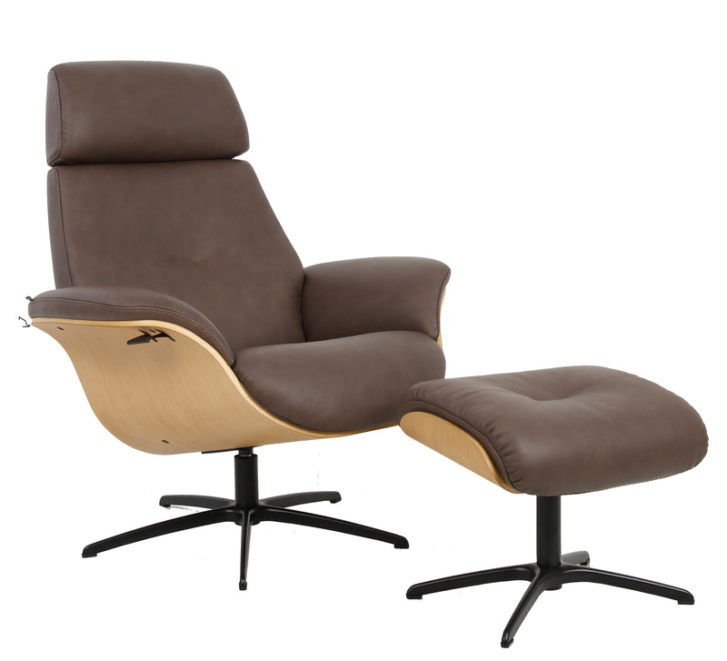 Fjords Falcon Swivel Recliner and Ottoman AL Brown