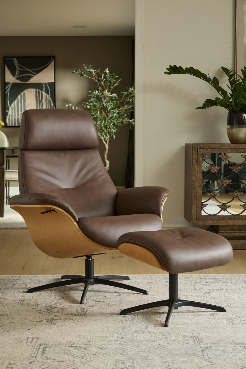 Fjords Falcon Swivel Recliner and Ottoman AL Brown