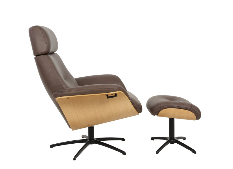 Fjords Falcon Swivel Recliner and Ottoman AL Brown