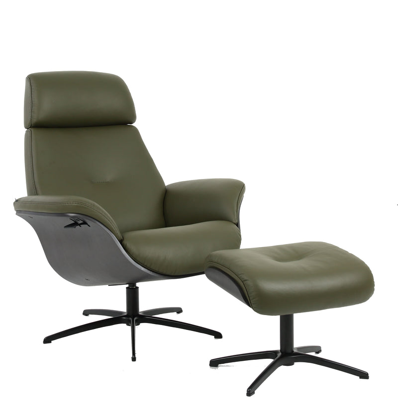 Fjords Falcon Swivel Recliner and Ottoman AL Martini Olive