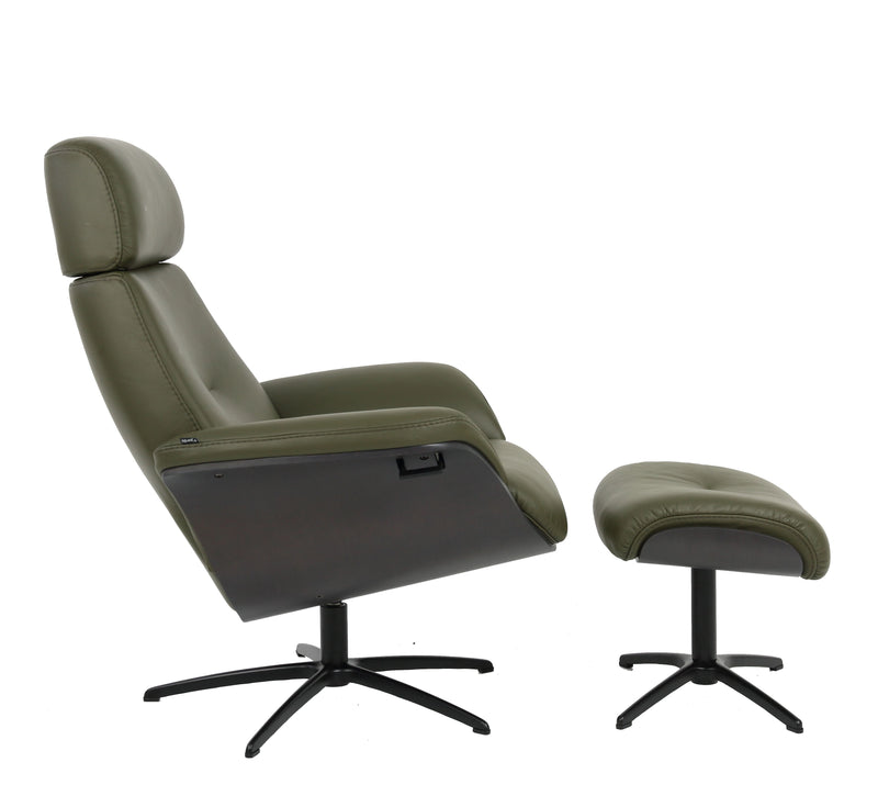 Fjords Falcon Swivel Recliner and Ottoman AL Martini Olive