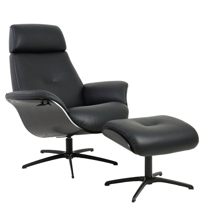 Fjords Falcon Swivel Recliner and Ottoman AL Black