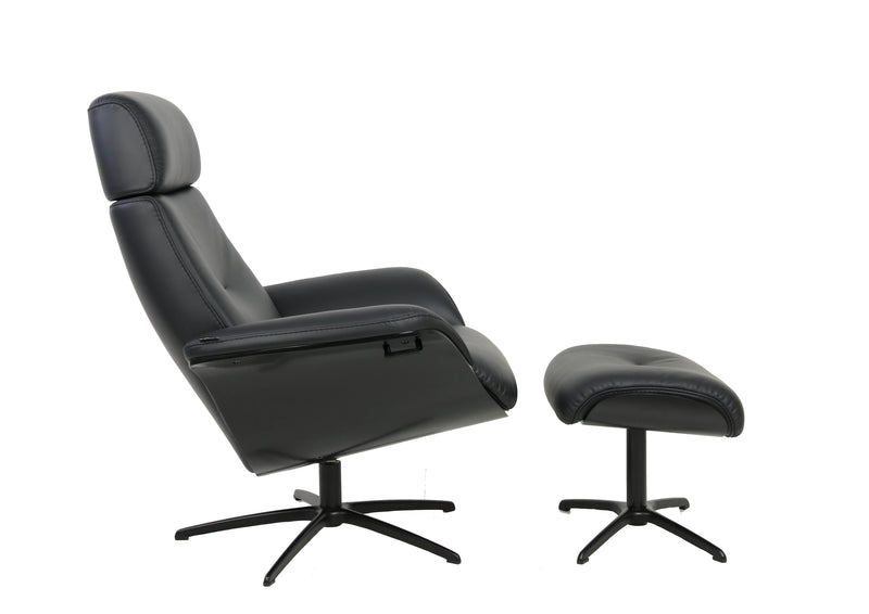 Fjords Falcon Swivel Recliner and Ottoman AL Black