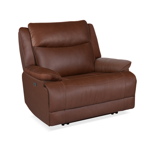 Leather Pecan Big & Tall Power Recliner By Warehouse M – angled view